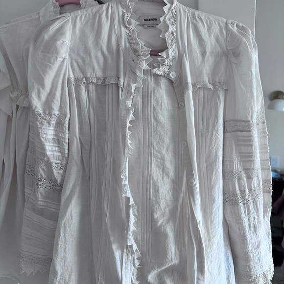 Zadig & Voltaire Trevy Tomboy off-white Lace Trim Blouse - Picture 10 of 10